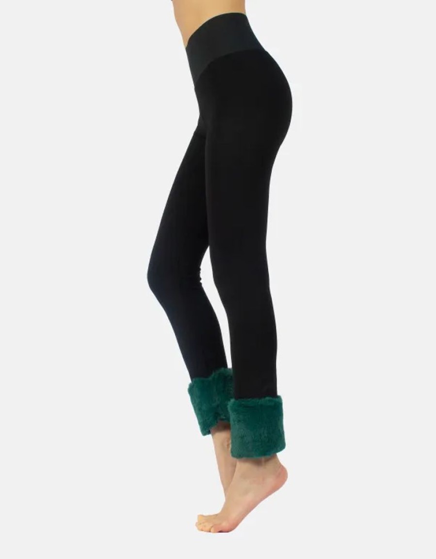 Donna Calzitaly | Leggings Push Up Shaper Con Pelliccia - Calzitaly Verde Foresta