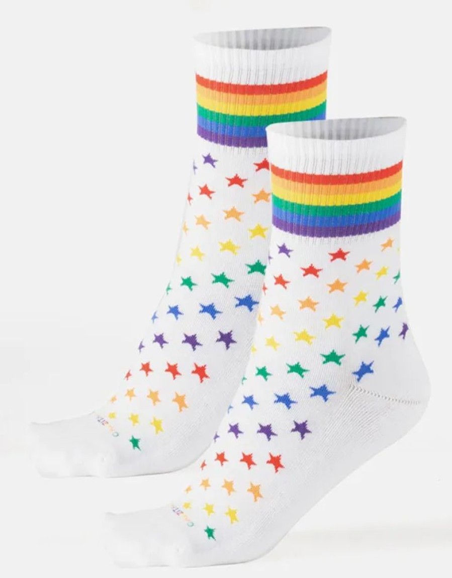 Uomo Calzitaly | Calzini Arcobaleno Con Stelle - Calzitaly Bianco